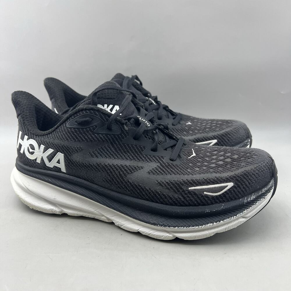 Hoka One One Clifton 9 Running Shoes Men Size 10.5 D Black Comfort Low Sneakers